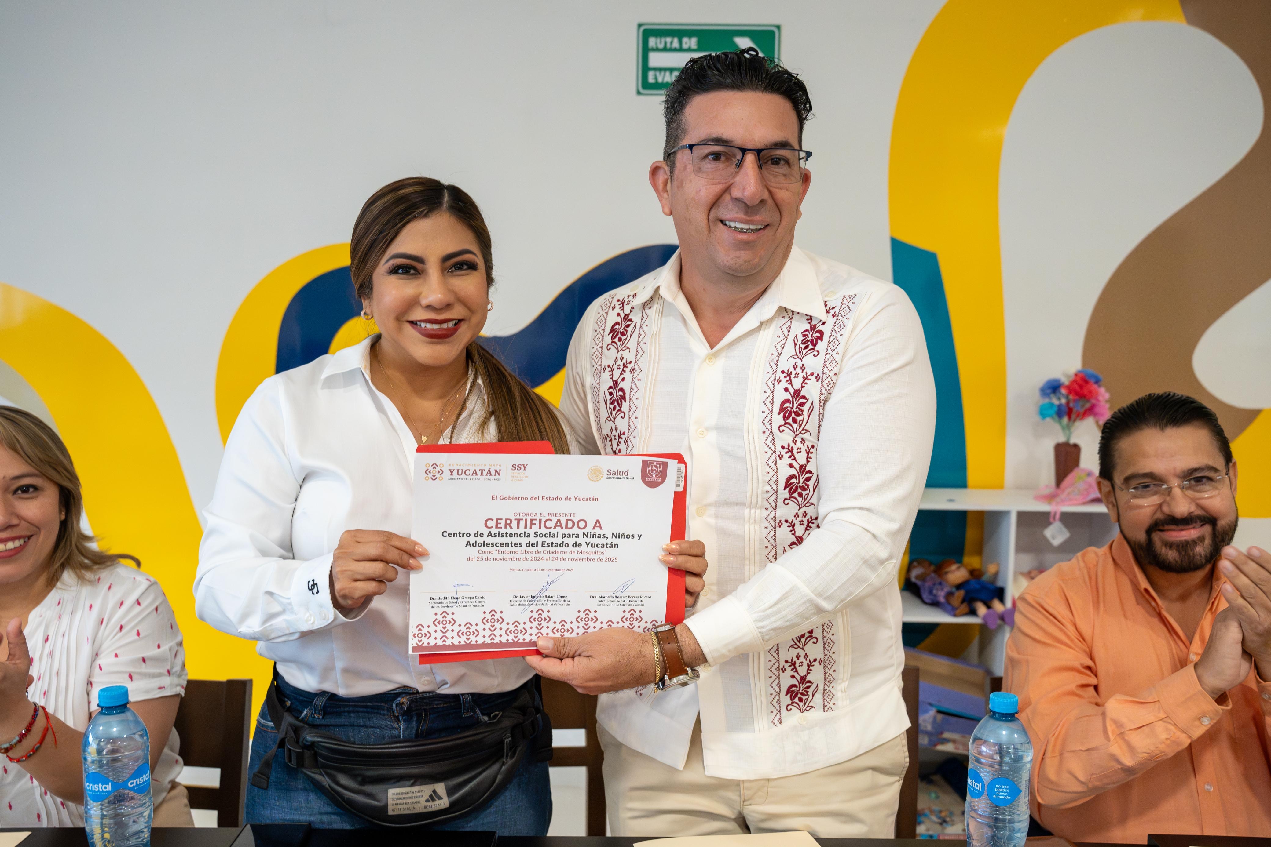 Recibe Centro de Asistencia Social de Yucatán certificación como espacio libre de criaderos de mosquitos